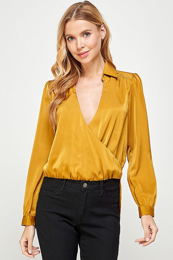 long sleeve high low drape front top - RK Collections Boutique