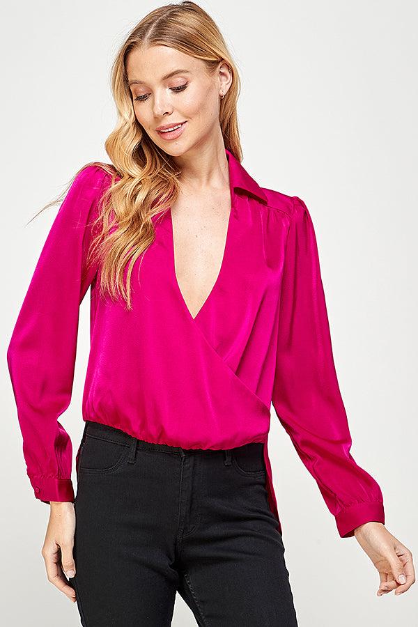 long sleeve high low drape front top - RK Collections Boutique