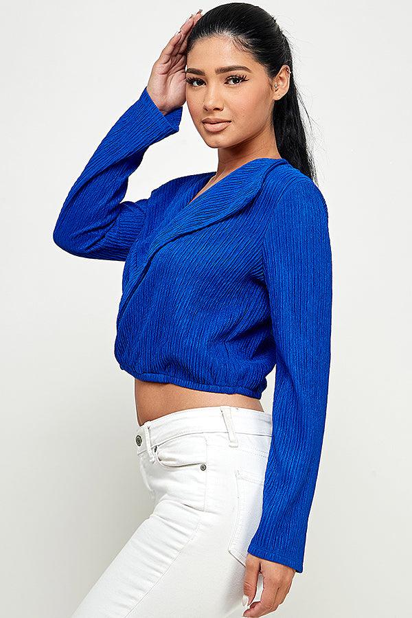 lapel collar surplice long sleeve top - RK Collections Boutique