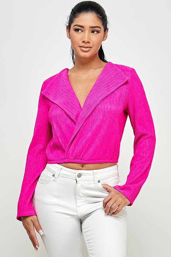 lapel collar surplice long sleeve top - RK Collections Boutique