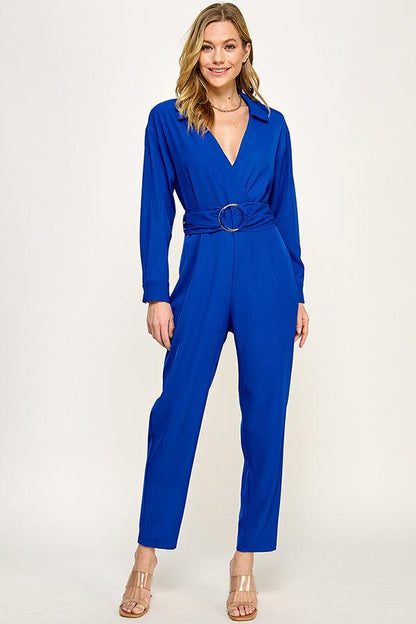 long sleeve gold buckle wrap jumpsuit - RK Collections Boutique