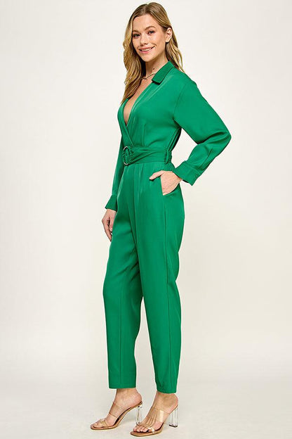 long sleeve gold buckle wrap jumpsuit - RK Collections Boutique