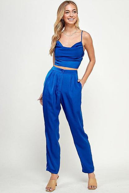 sleeveless cowl neck crop top & pants set - RK Collections Boutique