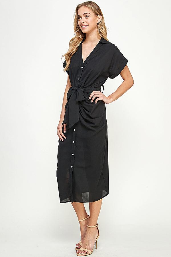 Draped dolman sleeve midi shirt dress - RK Collections Boutique
