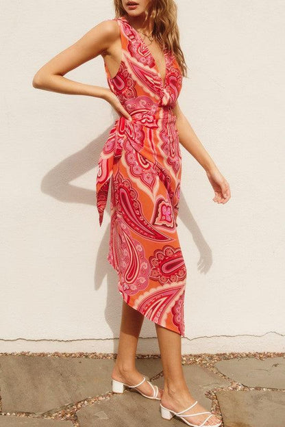 Asymmetrical Hem Midi Wrap Dress - RK Collections Boutique