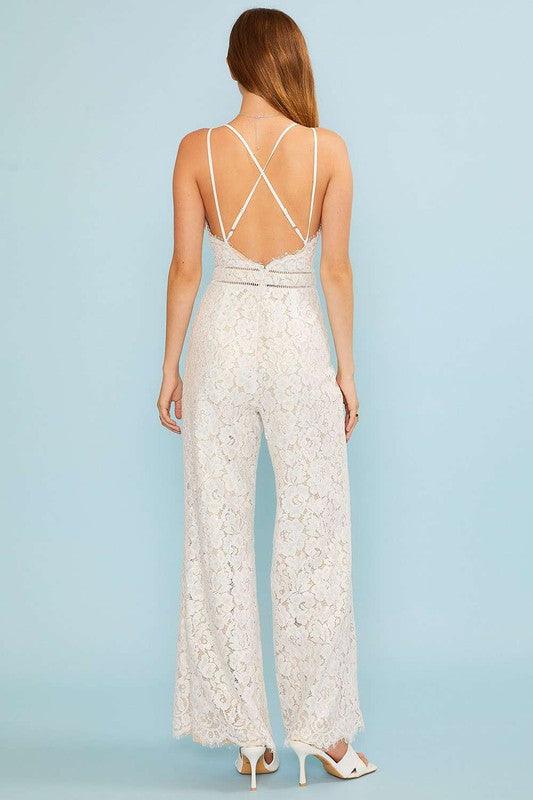 sleeveless scallop v-neck lace jumpsuit - RK Collections Boutique
