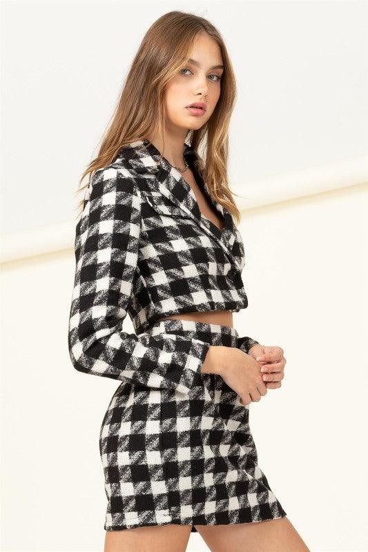 houndstooth crop jacket - RK Collections Boutique