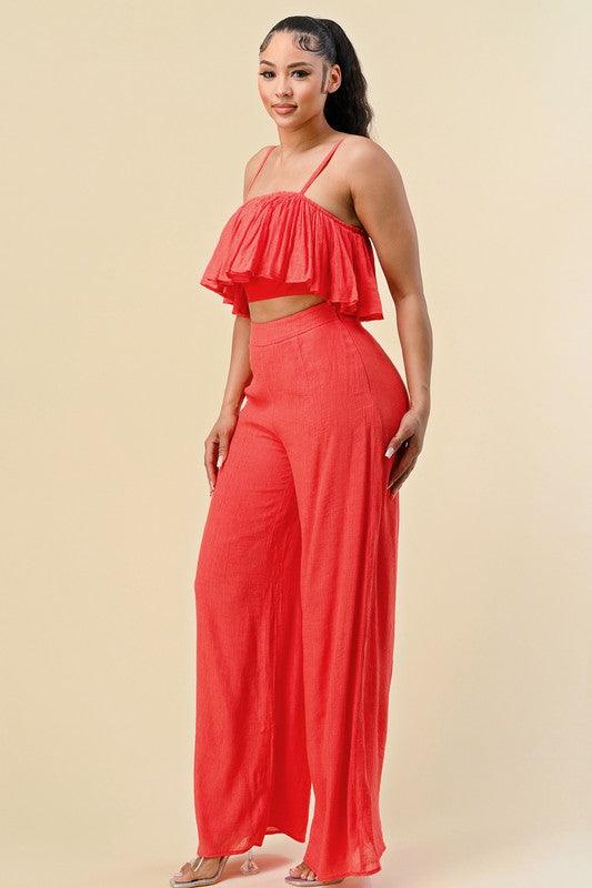 Flowy crop top and wide leg pant set - RK Collections Boutique