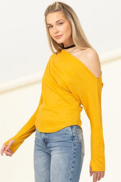 off one shoulder ribbed long sleeve top - RK Collections Boutique