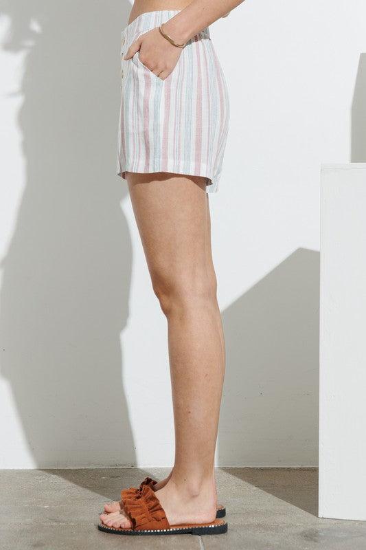 Striped Button Up Shorts with Pockets - RK Collections Boutique