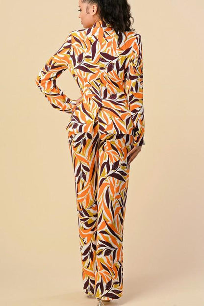 Leaf print jacket and pants set - RK Collections Boutique