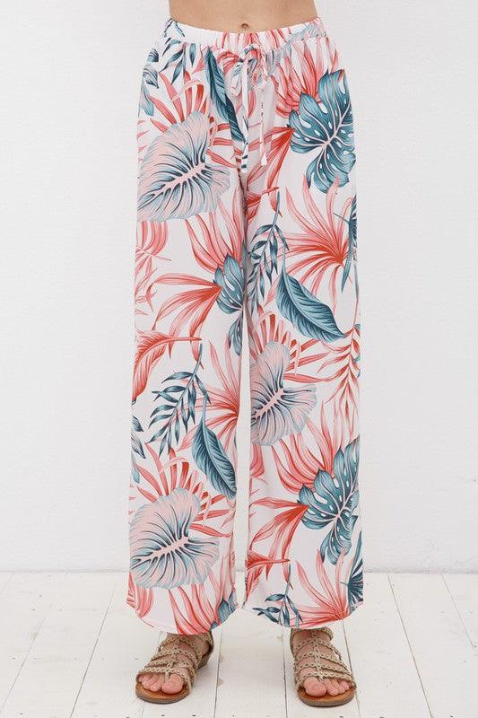 PLUS tropical leaf print wide leg pants - RK Collections Boutique