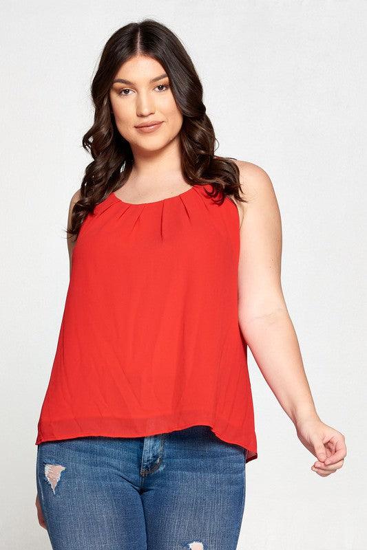 PLUS Double Layered Pleated Spaghetti Strap Sleeveless Top - RK Collections Boutique