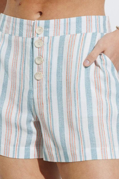 Striped Button Up Shorts with Pockets - RK Collections Boutique