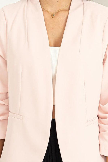 collarless ruched sleeve blazer - RK Collections Boutique
