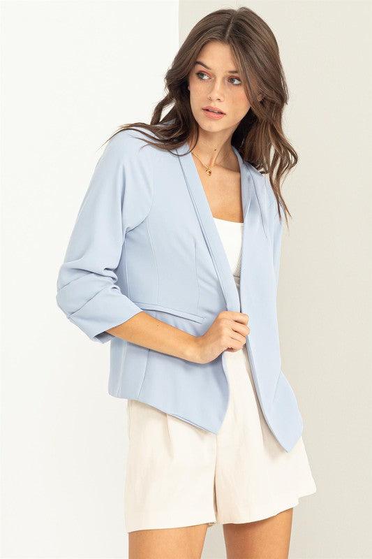 collarless ruched sleeve blazer - RK Collections Boutique