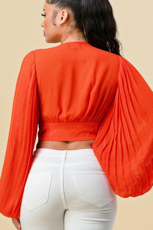 pleated sleeve & bust woven crop top - RK Collections Boutique