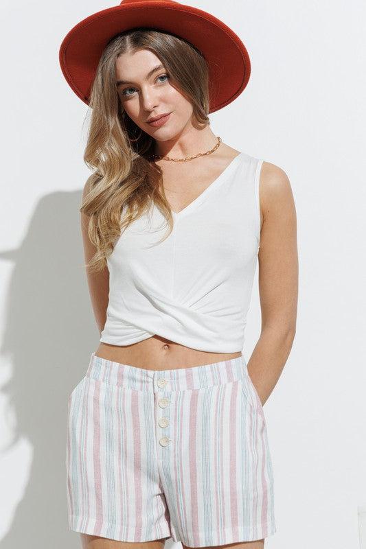 Striped Button Up Shorts with Pockets - alomfejto