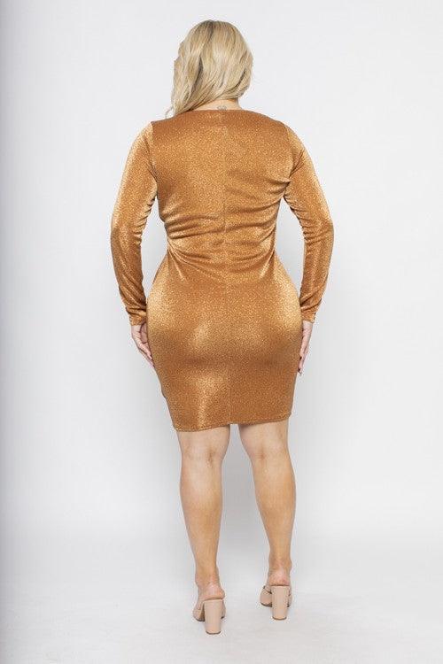 PLUS lurex metallic long sleeve gathered dress - RK Collections Boutique