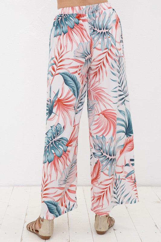 PLUS tropical leaf print wide leg pants - RK Collections Boutique