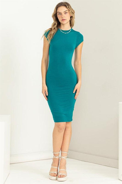 bodycon cap sleeve jersey midi dress - tikolighting