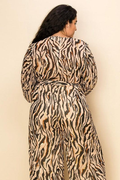 PLUS tiger print pleated long sleeve jumpsuit - alomfejto