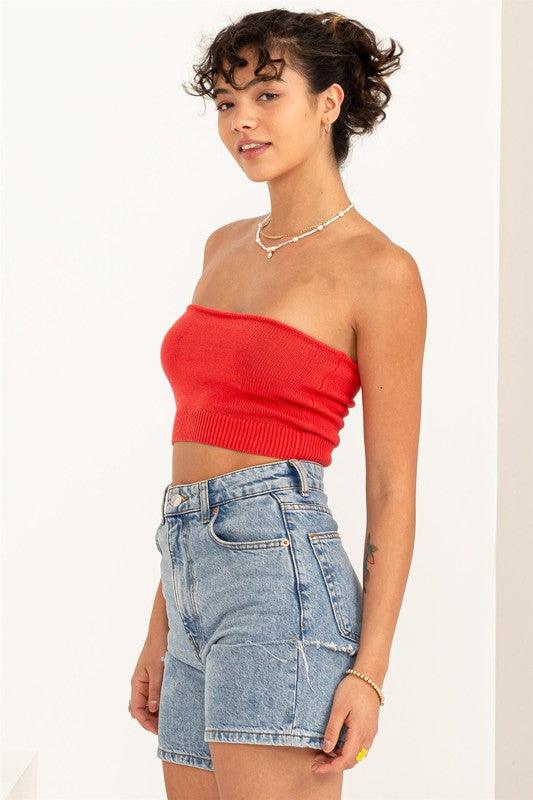 knit crop strapless top - RK Collections Boutique