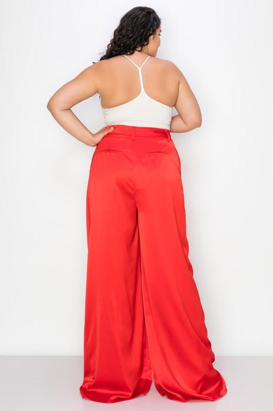 PLUS Satin Wide-Legged High-Rise Belted Pants - RK Collections Boutique