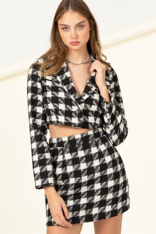houndstooth crop jacket - RK Collections Boutique