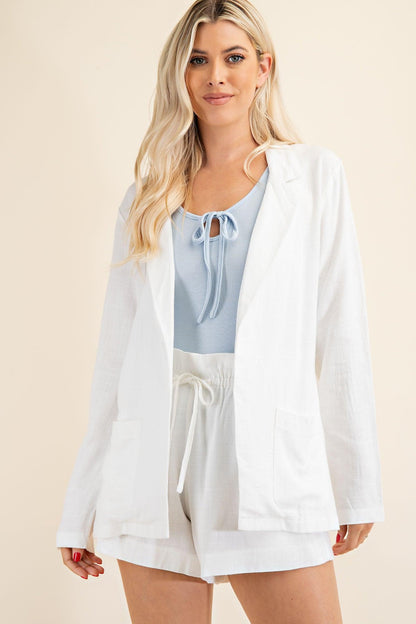 Linen Blazer With Pockets - RK Collections Boutique