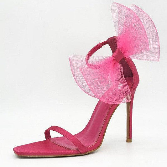 strappy stiletto sandal with tulle bow