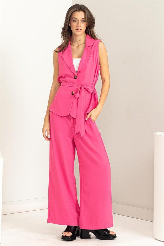 belted sleeveless vest & pants set - RK Collections Boutique