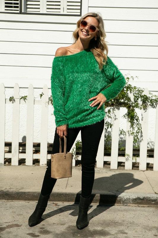 PLUS one shoulder fuzzy sweater - tarpiniangroup