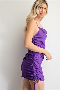 Drawstring Sides Ruched Cowl Neck Dress - RK Collections Boutique