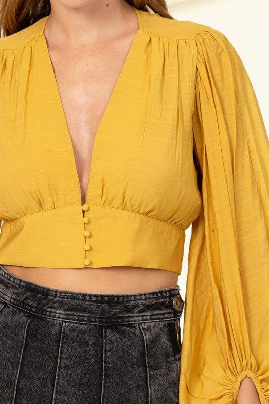 balloon sleeve deep v crop top - RK Collections Boutique