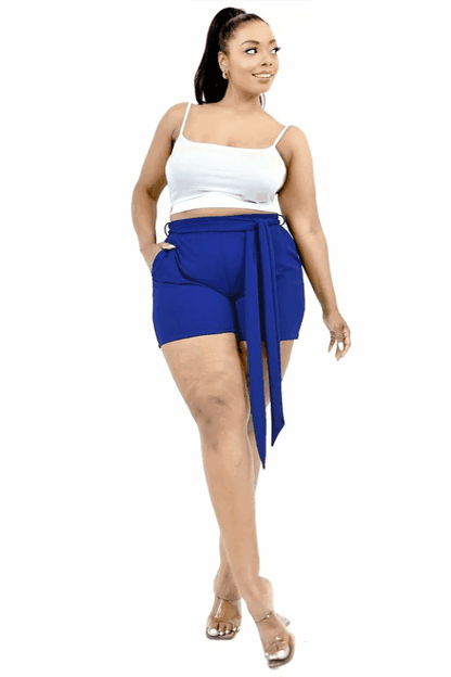 PLUS stretch belted shorts with pockets - RK Collections Boutique