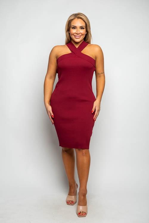 PLUS knit cross over strap sleeveless bodycon dress - RK Collections Boutique