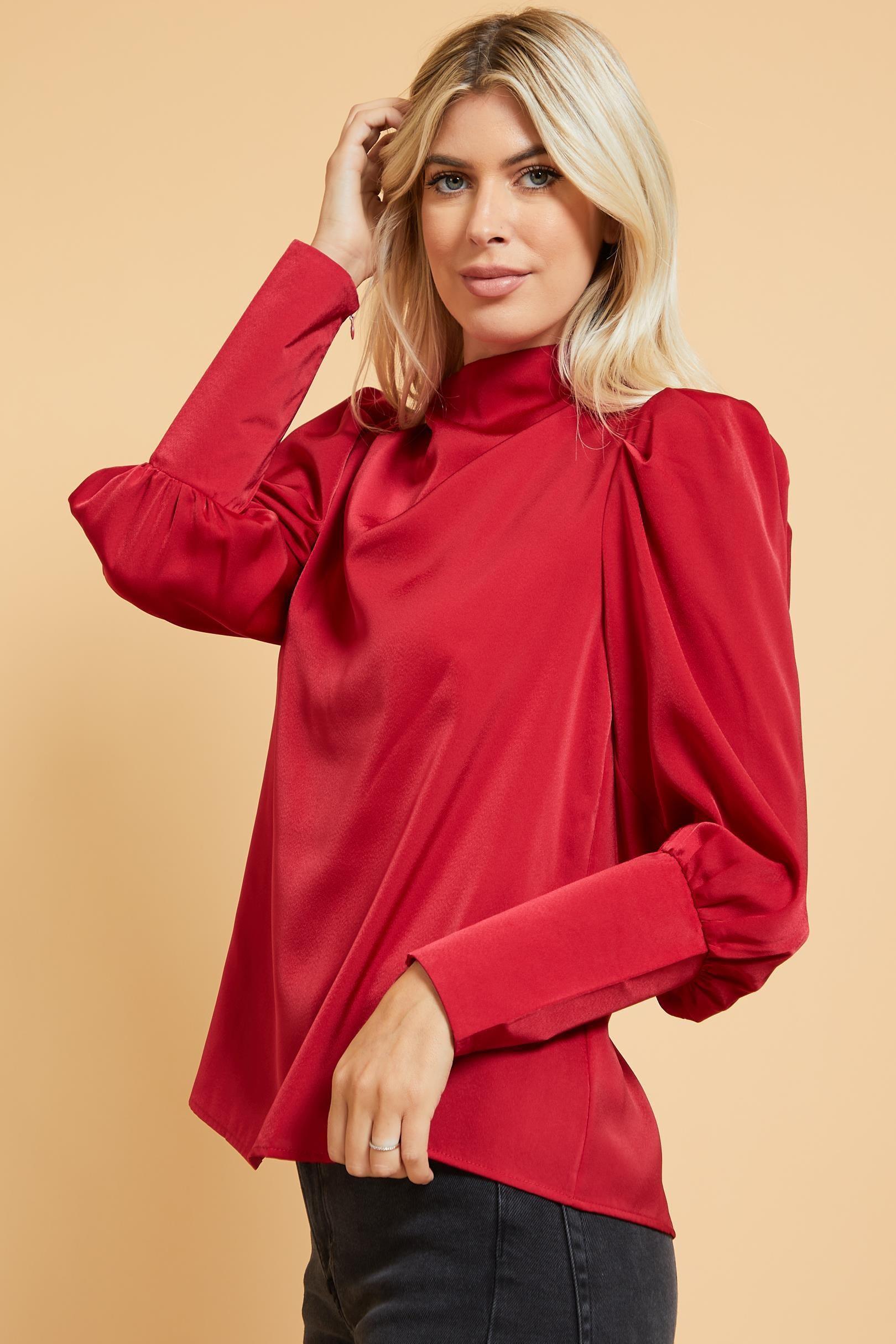 mock neck top w/ pleated shoulder - RK Collections Boutique