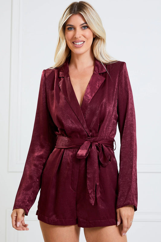 Satin Long Sleeve Romper - RK Collections Boutique