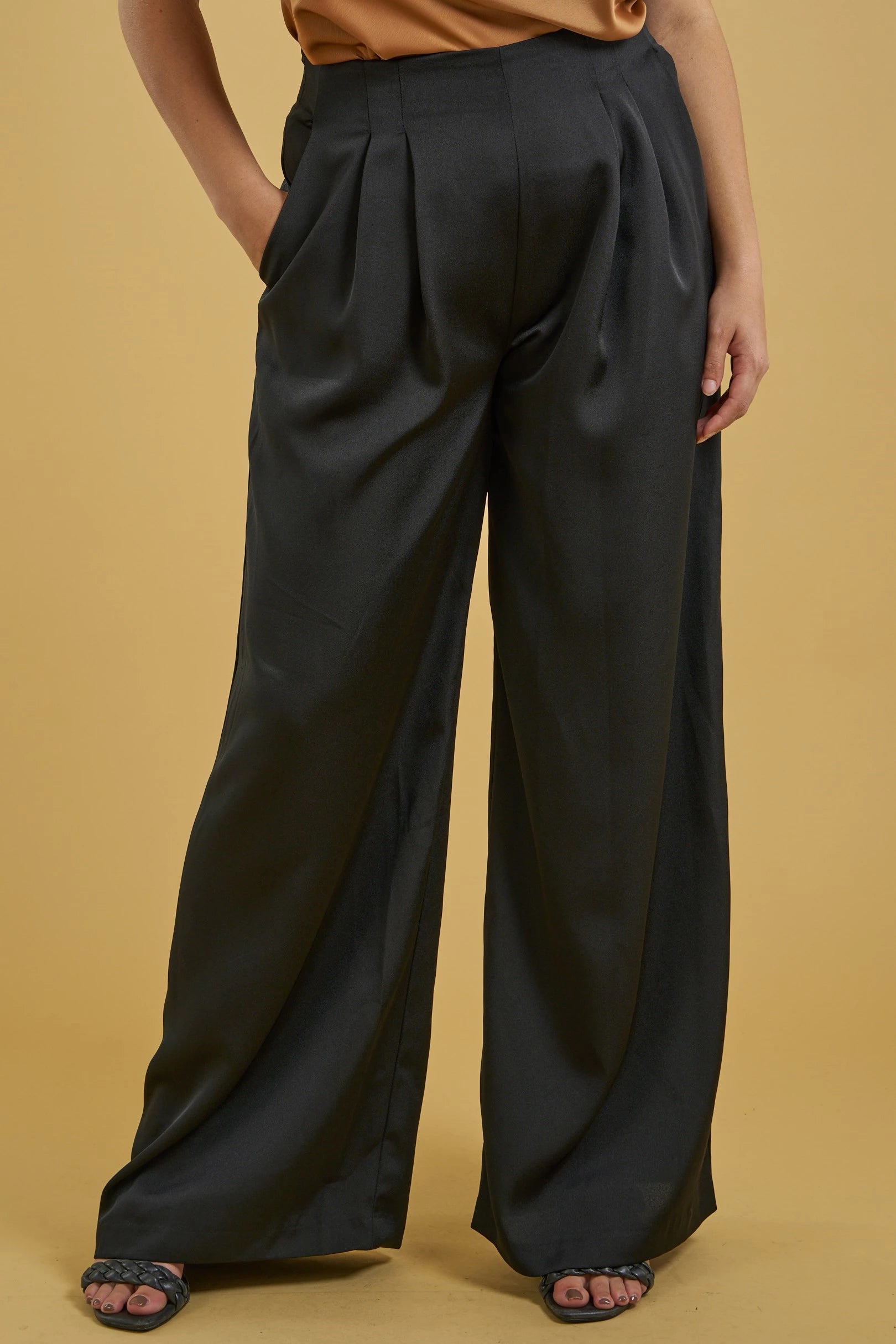 PLUS satin high waist pleated wide leg pant - RK Collections Boutique