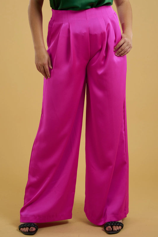 PLUS satin high waist pleated wide leg pant - RK Collections Boutique