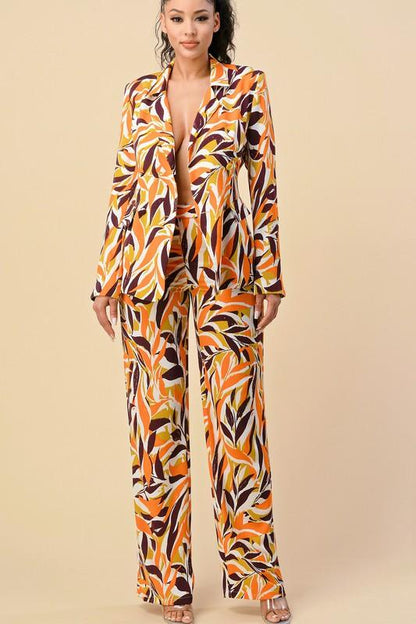 Leaf print jacket and pants set - RK Collections Boutique