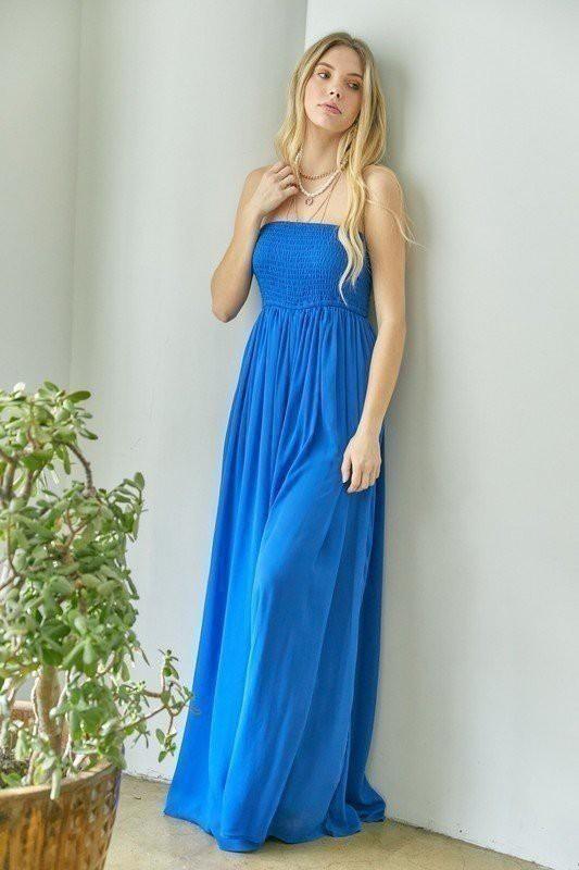 smocked strapless wide leg jumpsuit - RK Collections Boutique