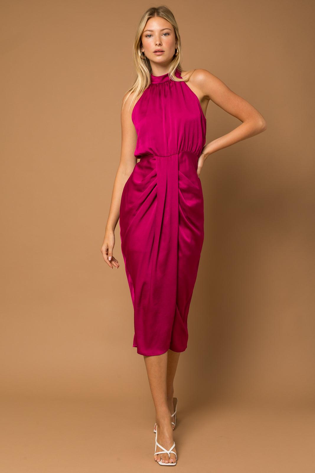 sleeveless halter shirring midi dress - RK Collections Boutique