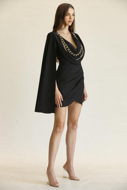 one sleeve chain cowl neck dress - RK Collections Boutique