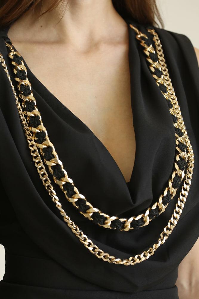 one sleeve chain cowl neck dress