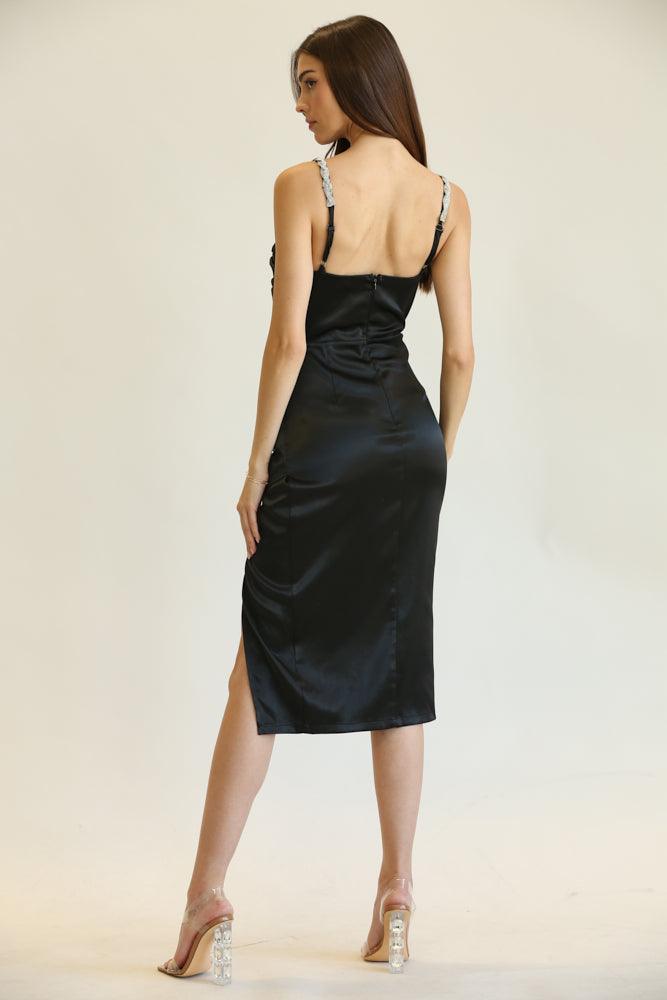 crystal straps satin dress - RK Collections Boutique