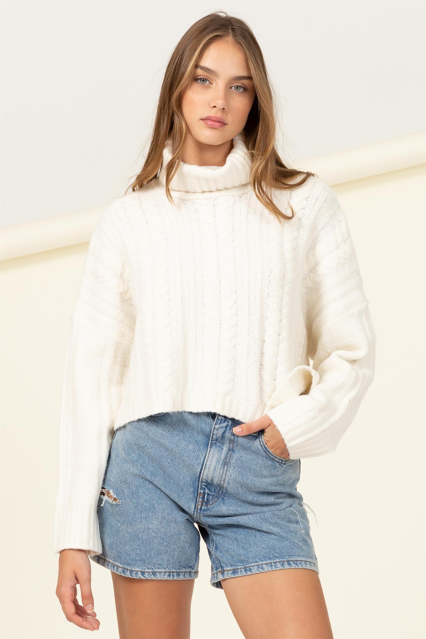 turtleneck box crop sweater - RK Collections Boutique