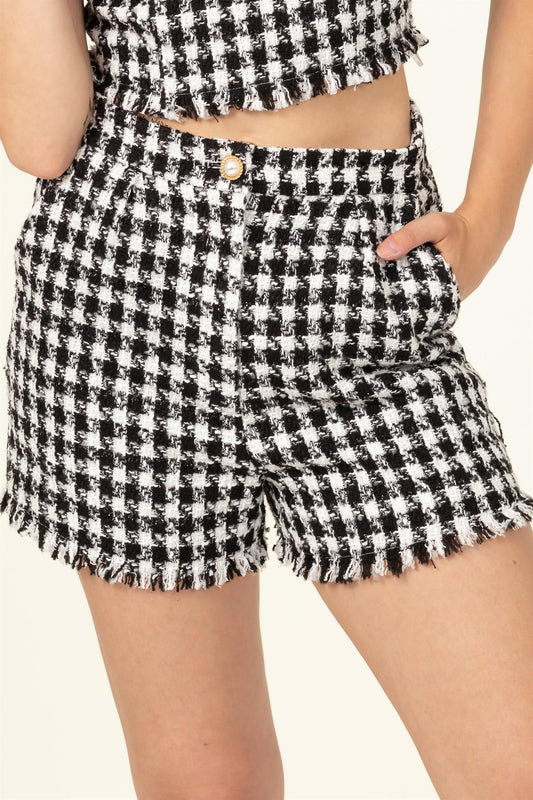 tweed houndstooth high waisted shorts