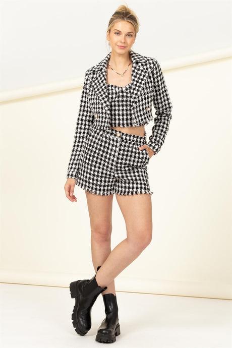tweed houndstooth high waisted shorts - RK Collections Boutique